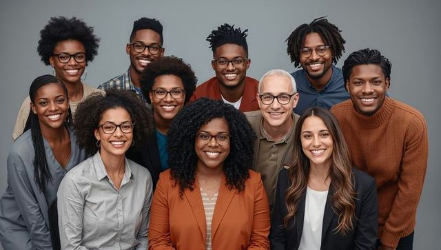 Diverse Team Posing with Confidence and Cooperation
