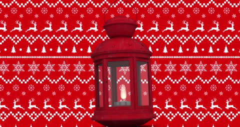 Christmas Lantern with Festive Red Pattern Background