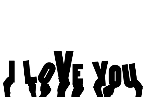 Hands holding i love you text on transparent background