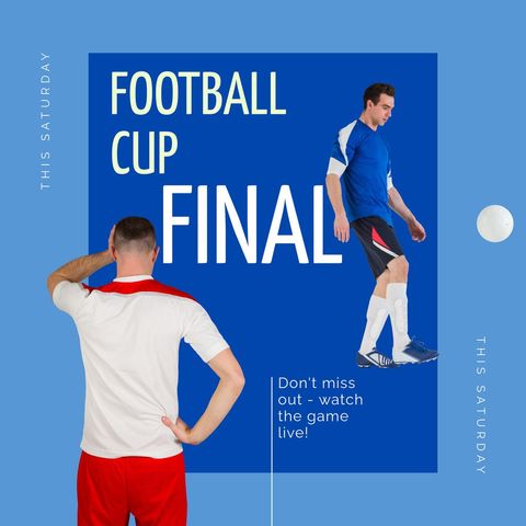 Football cup final promotional banner with excited players