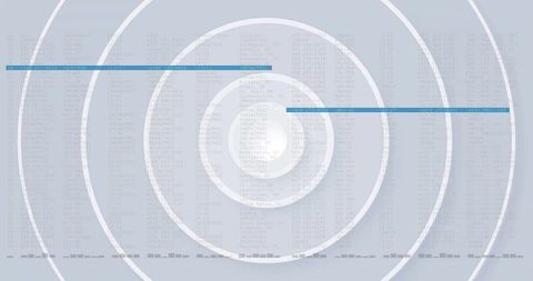 Concentric radar interface with rings, data columns and minimalist tech visualization