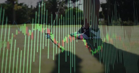 Golfer on green with financial chart composite