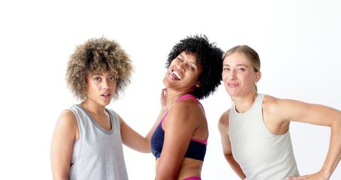 Three Women in Casual Sportswear Having Fun