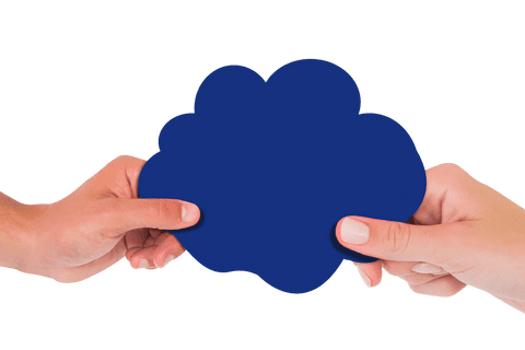 Hands Holding Navy Blue Paper Cloud on Transparent Background