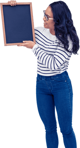 Surprised Asian Woman Holding Transparent Chalkboard