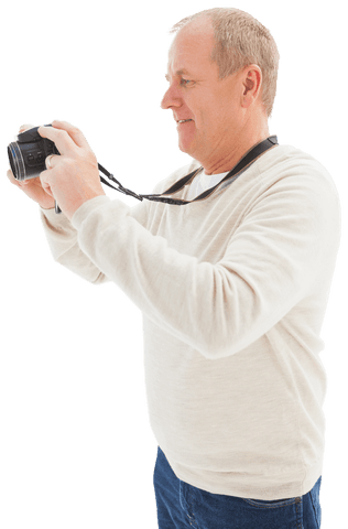 Smiling Mature Man Taking Photo with Camera Transparent Background - Download Free Stock Videos Pikwizard.com