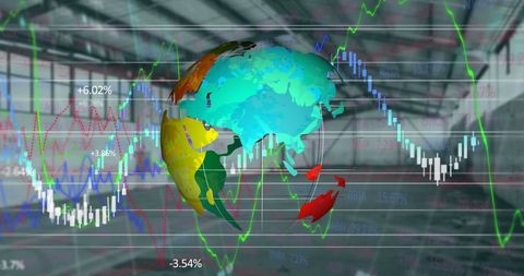 Rotating Globe with Financial Data and Charts in Background - Download Free Stock Images Pikwizard.com