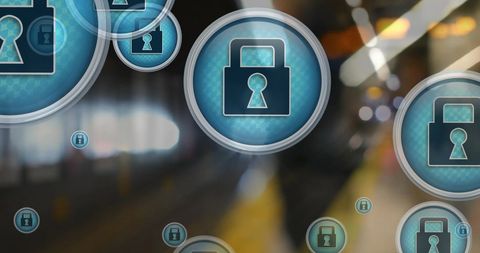 Digital Security Symbols on Subway Background