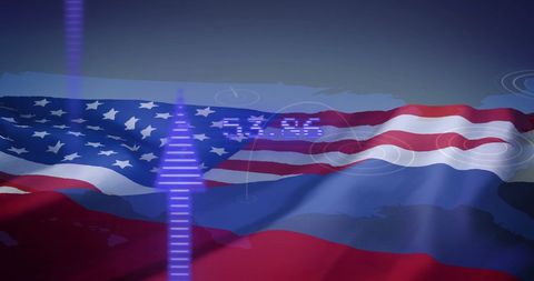Digital Interface Blending American and Russian Flags