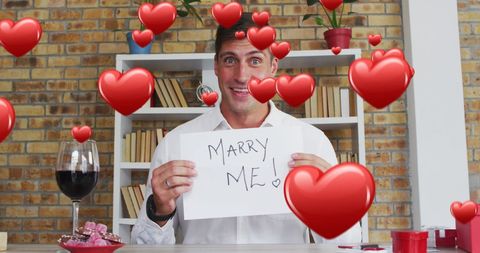 Romantic virtual proposal with floating hearts