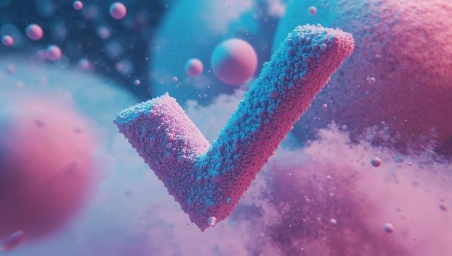 Abstract Check Mark Floating in Surreal Digital Space