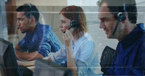 Team Working with Headsets Comprehensive Data Management