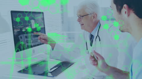 Caucasian Male Doctors Analyzing Scientific Data on Computer