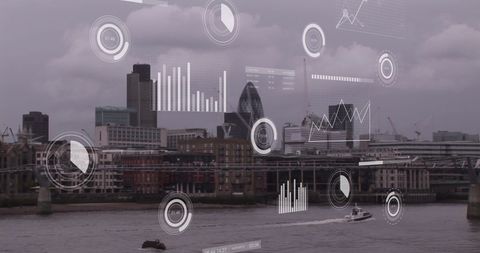 Digital Financial Data Over London Cityscape