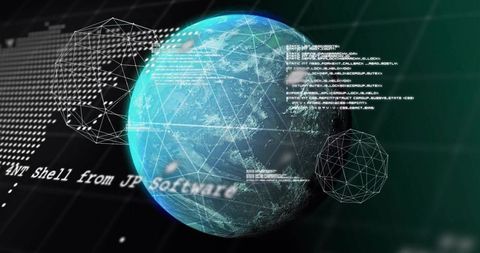 3D Rotating Globe with Digital Interface Overlay Technology Concept