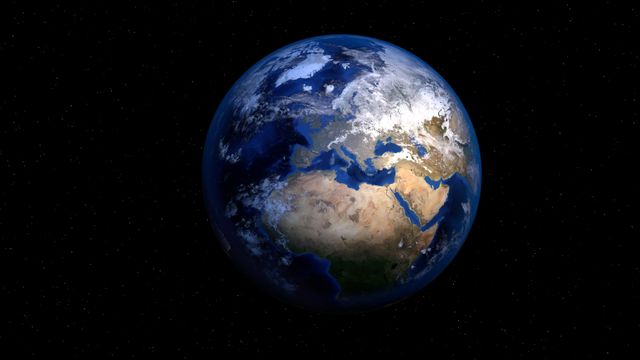 A stunning view of Planet Earth from space showing detailed geography of Europe, Africa, and surrounding regions. Ideal for use in educational materials, geography lessons, astronomy presentations, environmental awareness campaigns, and scientific publications. Perfect for backgrounds, desktop wallpapers, and as a representative image for global and environmental contexts.