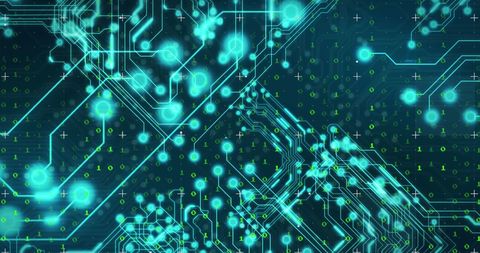 Glowing Microprocessor Connections with Binary Code - Download Free Stock Images Pikwizard.com