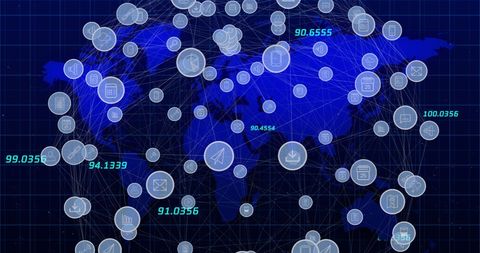 Digital Interface with Global Connections and Network Icons