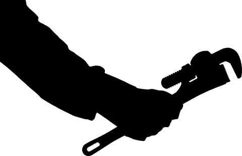 Transparent worker hand holding tools for renovation silhouette