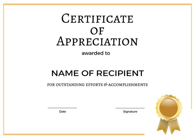 Elegant Certificate of Appreciation Template with Gold Seal - Download Free Stock Templates Pikwizard.com