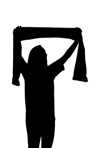 Transparent silhouette of woman with scarf in motion