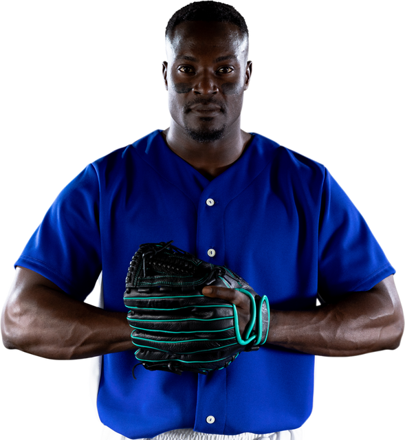 Transparent Confident African American Baseball Player with Mitt in Team Uniform - Download Free Stock Videos Pikwizard.com