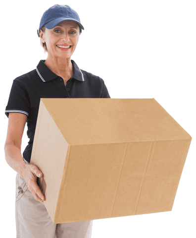Transparent Delivery Woman Smiling and Carrying Cardboard Box - Download Free Stock Videos Pikwizard.com