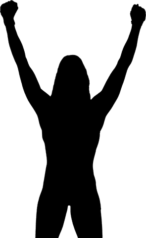 Woman raising arms in transparent silhouette on png background