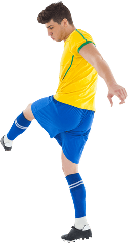 Transparent Soccer Player Kicking Motion in Yellow and Blue Uniform