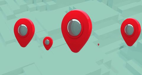 Digital location markers over moving grey blocks