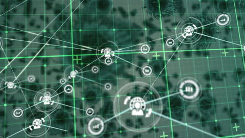 Digital Network Overlaying Virus Cells Symbolizing Data Analysis