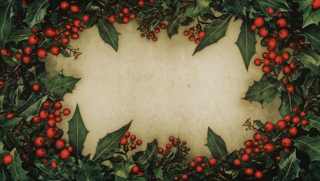 Vintage Holly and Berry Parchment for Elegant Holiday Design