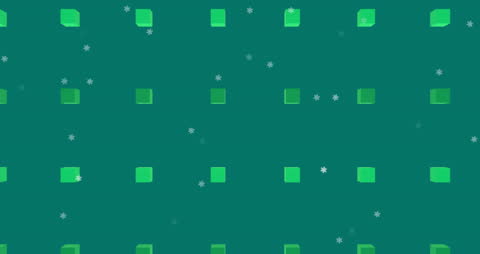 Snowflakes Falling Over Green 3D Structures Animation