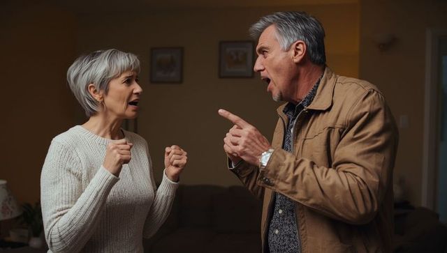 Senior couple engaged in intense argument at home