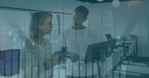 Business Analysis Office Discussion with Digital Overlay