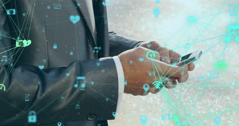 Businessman Using Smartphone with Digital Network Concept