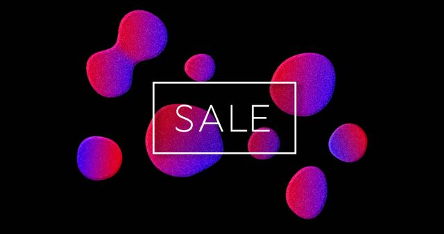 Image of Sale advertisement with pink and purple bubbles against black background 4k