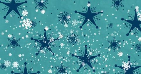 Falling snowflakes on teal background with festive christmas theme