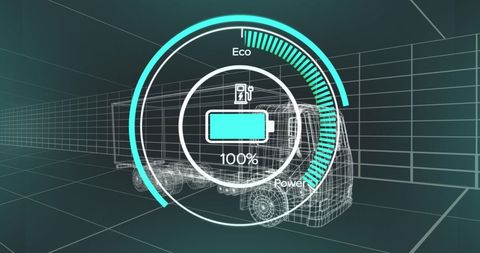 Electric Truck Battery Level Illustration on Navy Background