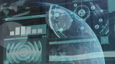 Futuristic Digital Interface with Data Over Earth