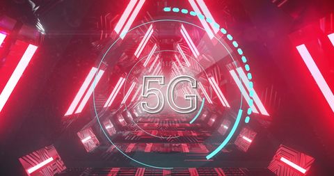 Futuristic 5G Network Connection in Glowing Digital Tunnel