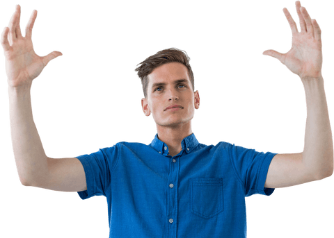 Man in Blue Shirt Raising Hands on Transparent Background - Download Free Stock Videos Pikwizard.com