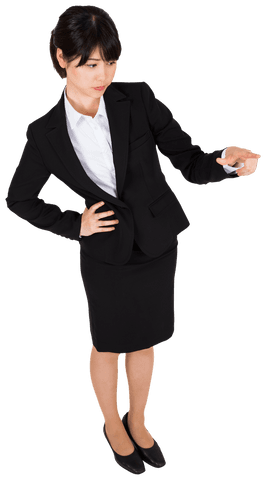 Asian Businesswoman Touching Transparent Virtual Interface