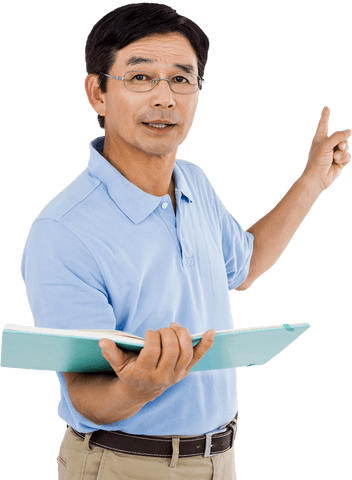 Elderly Man in Glasses Pointing with Clipboard Isolated Transparent Cutout - Download Free Stock Videos Pikwizard.com