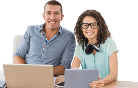 Transparent Creative Professionals with Laptops Smiling - Download Free Stock Videos Pikwizard.com