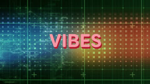 Colorful Digital Grid with Dynamic Vibes Text Overlay