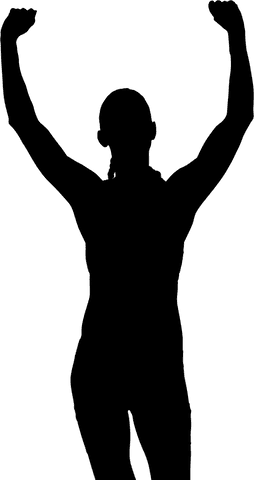 Silhouette of woman celebrating with raised hands on transparent background