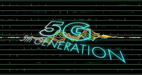 Glowing 5G Generation Text Amidst Digital Data Waves