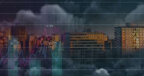 Financial Data Analytics Overlaying Urban Skyline