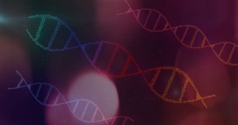 Colorful DNA Strands on Abstract Background
